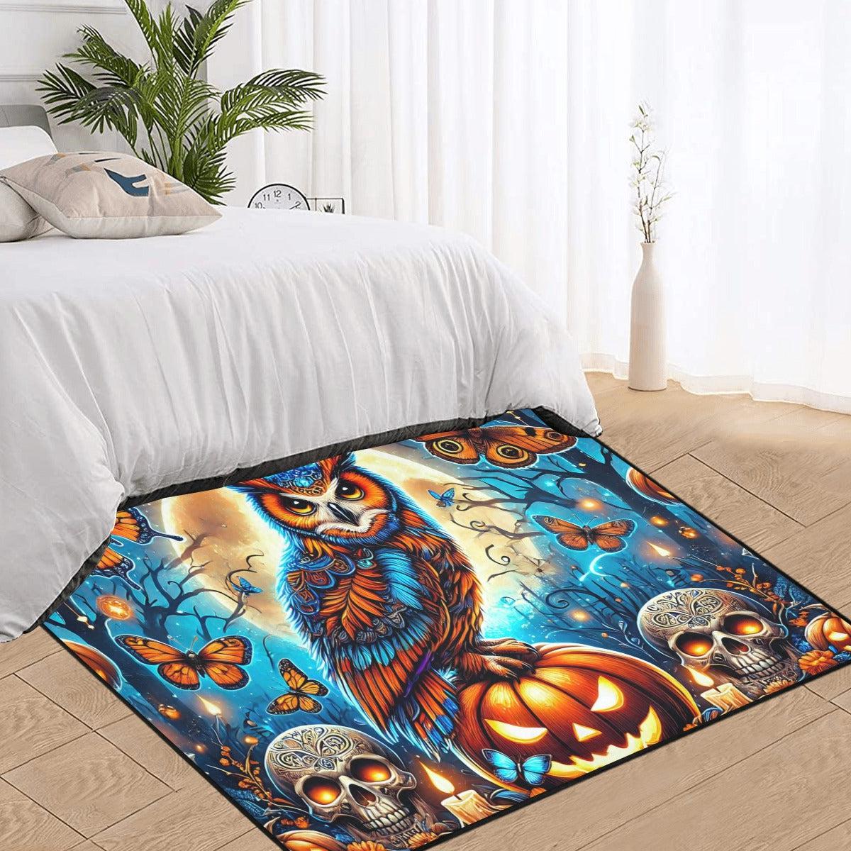 Skull and Witchy Owl Area Rug Gothic Carpet for Halloween-MoonChildWorld