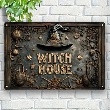 Vintage Witch's House Metal Sign Witch Wall Decor Halloween Welcome Sign