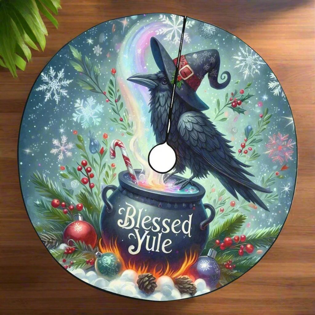 Witchy Raven Christmas Tree Skirt Gothic Crow Christmas Tree Skirt-MoonChildWorld