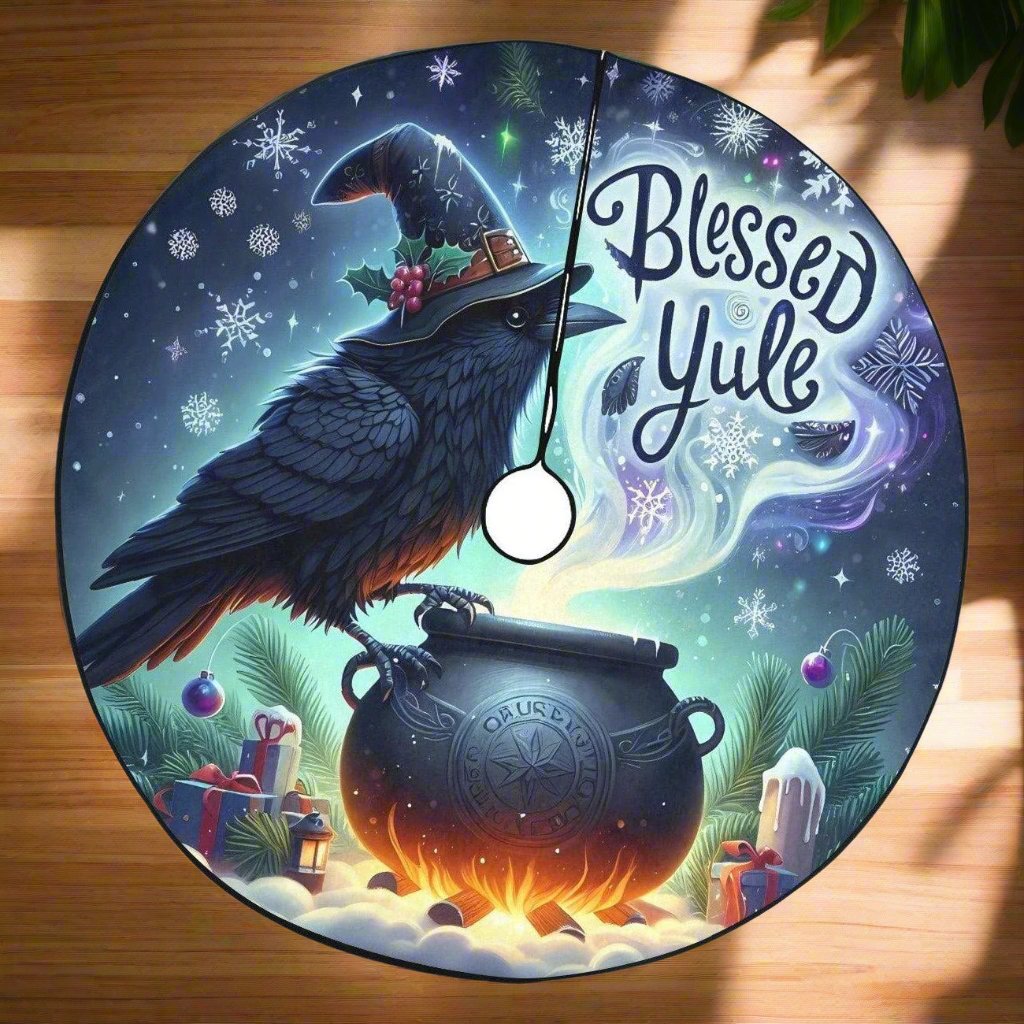 Witchy Raven Christmas Tree Skirt Gothic Crow Christmas Tree Skirt-MoonChildWorld