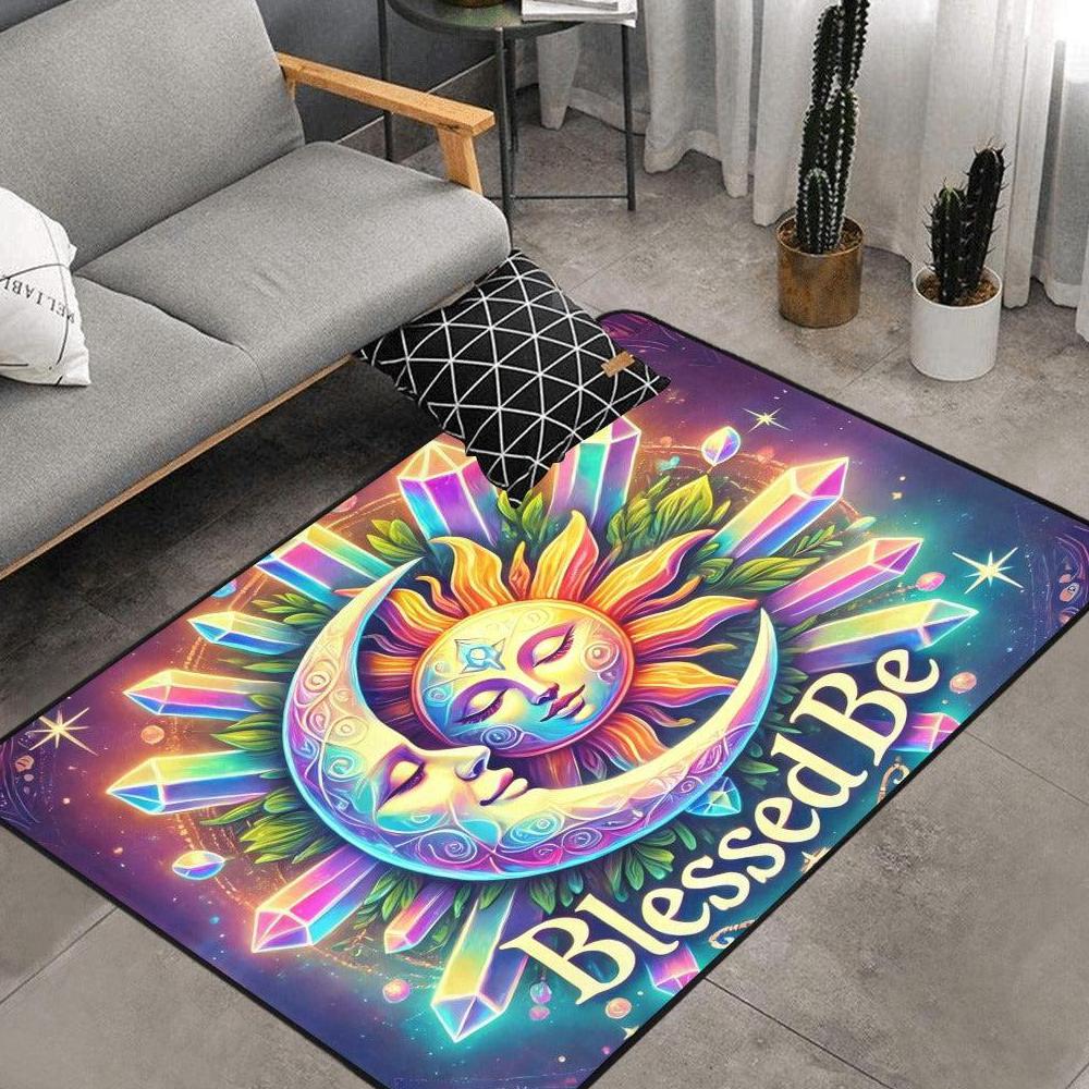 Crystal Witch Sun Moon Area Rug Blessed Be Wiccan Carpet-MoonChildWorld