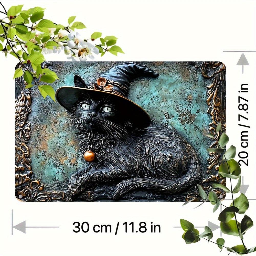 Magician Cat Wall Sign Witchy Black Cat Metal Sign for Halloween Decor-MoonChildWorld