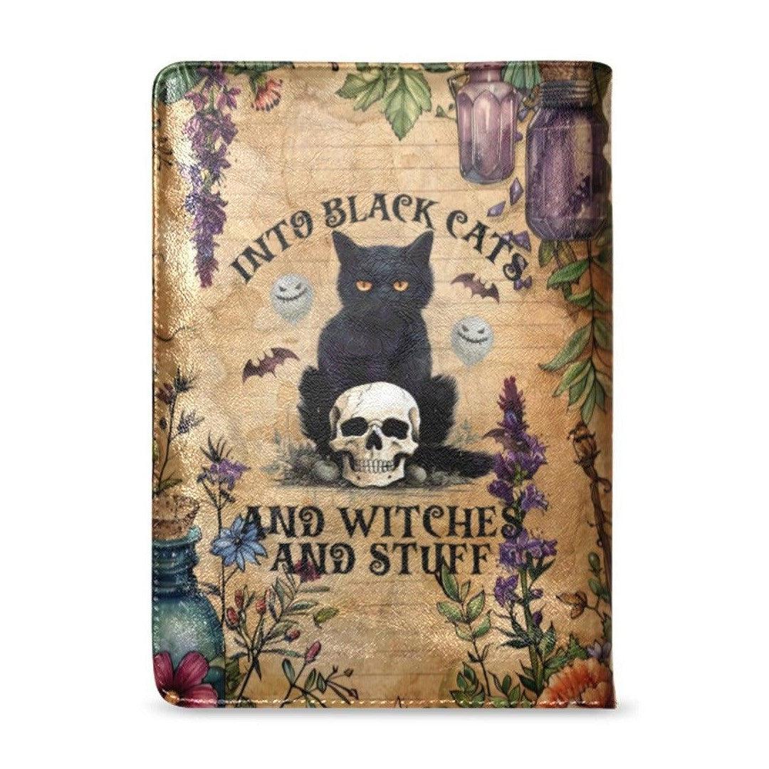 Vintage Spooky Halloween Black cat Leather Notebook A5-MoonChildWorld
