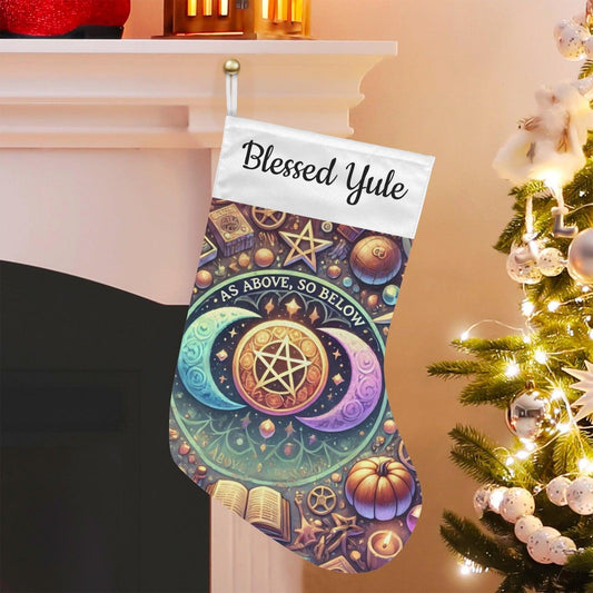 Wicca Moon Pentacle Pagan Christmas Stocking for Yule Decorations