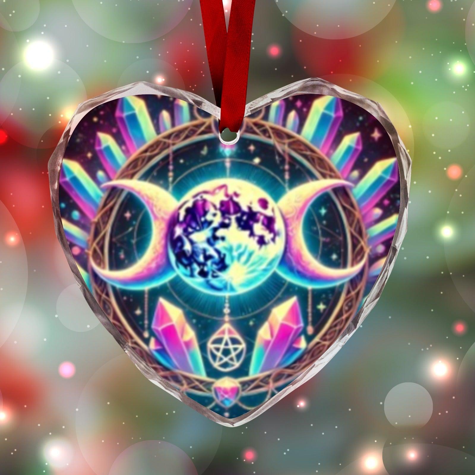 Crystal Triple Moon Wiccan Christmas Heart-Shaped Crystal Glass Ornament-MoonChildWorld