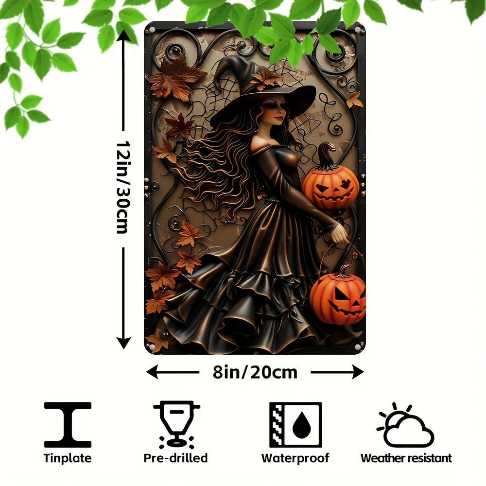 Witch Pumpkin Halloween Metal Sign Spooky Home Decor-MoonChildWorld