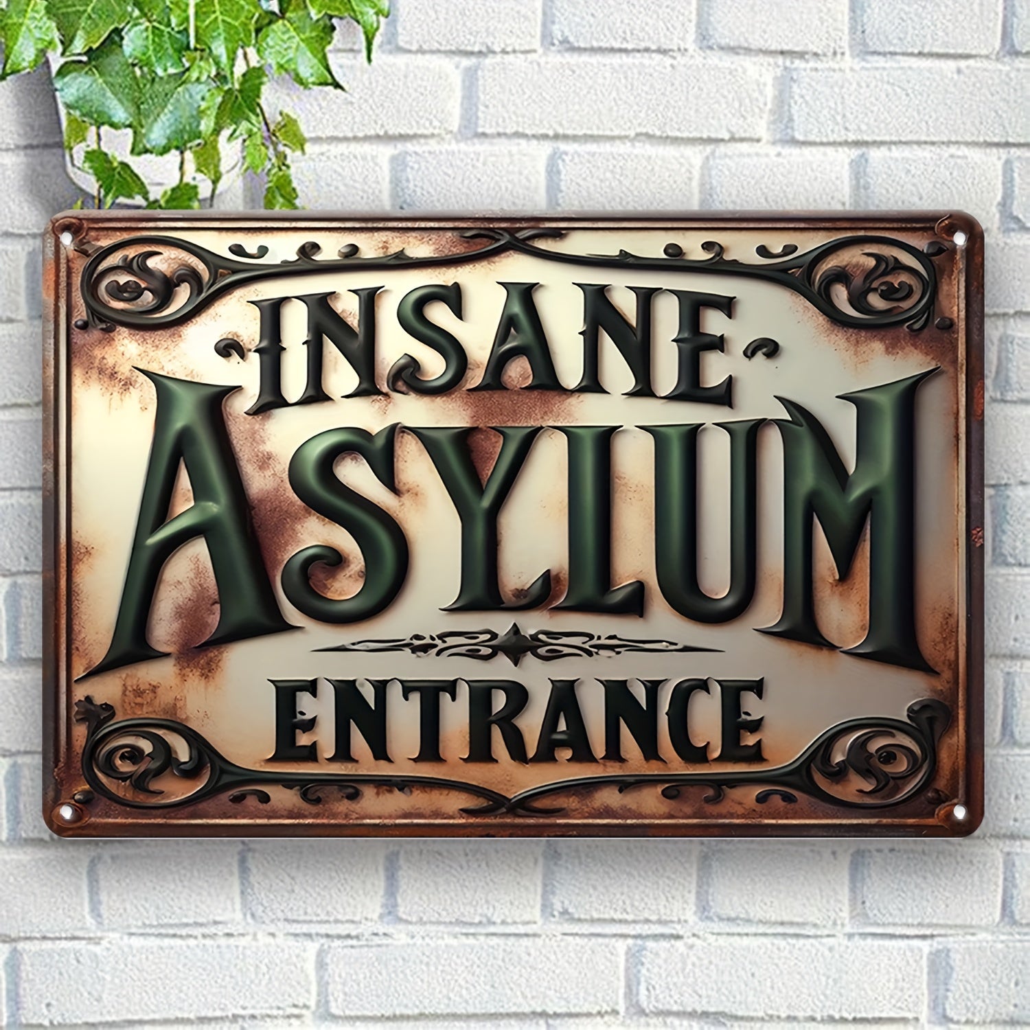 Insane Asylum Entrance Metal Sign Witch Wall Decor Halloween Welcome Sign-MoonChildWorld