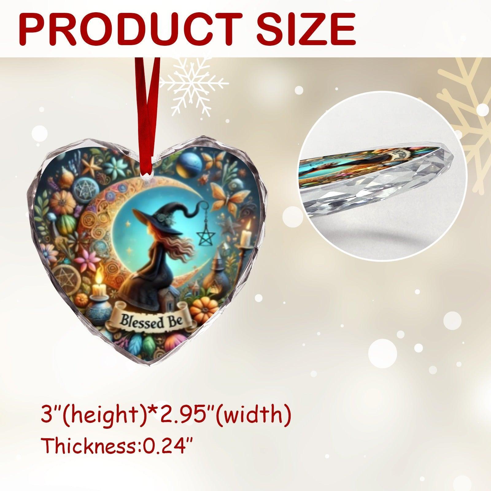 Magick Moon Witch Christmas Heart-Shaped Crystal Glass Ornament-MoonChildWorld