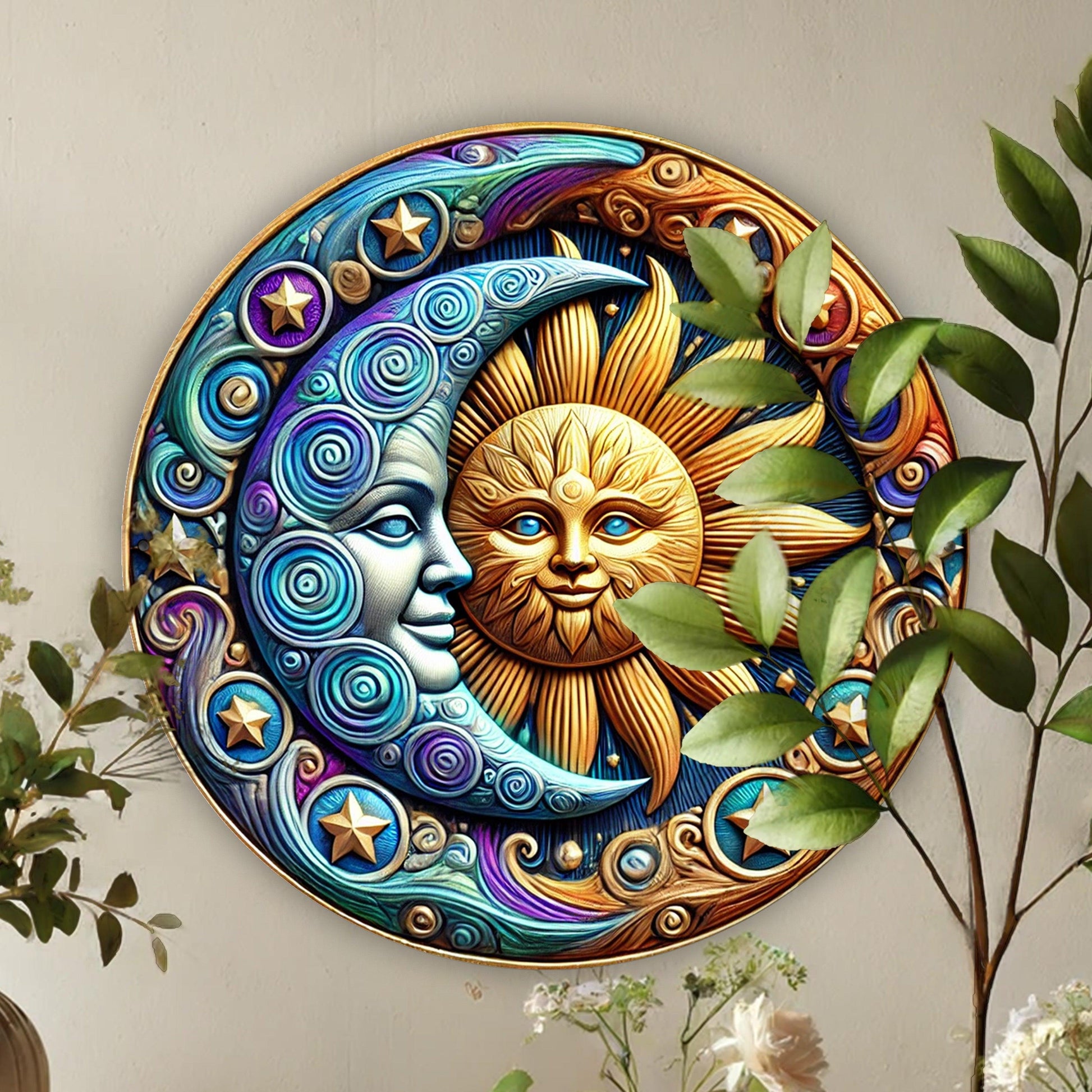 Sun and Moon Metal Sign Celestial Home Decor-MoonChildWorld