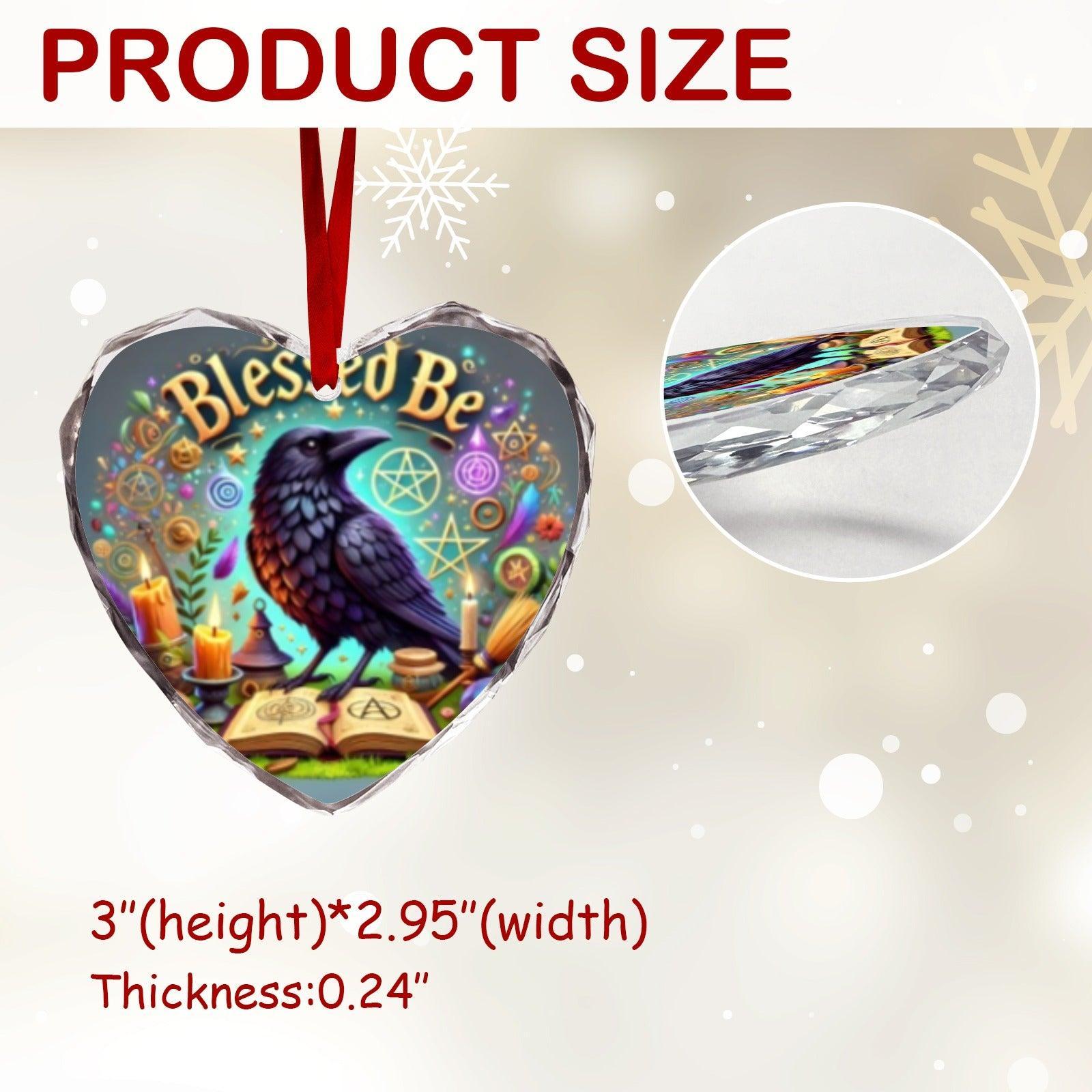 Wicca Raven Witch Crow Christmas Heart-Shaped Crystal Glass Ornament-MoonChildWorld