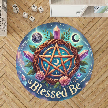 Moon Pentacle Round Rug Magick Wicca Carpet for Pagan Home Decor