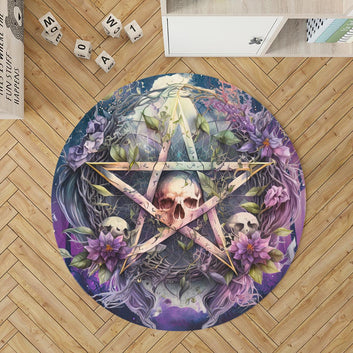 Skull Pentagram Round Rug Gothic Rug