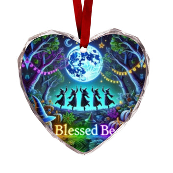 Moonlit Dancing Witch Christmas Heart-Shaped Crystal Glass Ornament