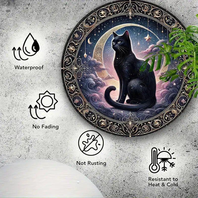 Moon and Black Cat Witchy Metal Sign Occult Cat Decor-MoonChildWorld