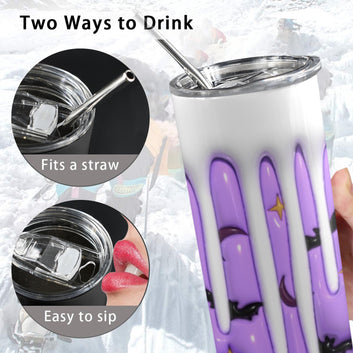Batty Night Halloween Skinny Tumbler with Lid and Straw