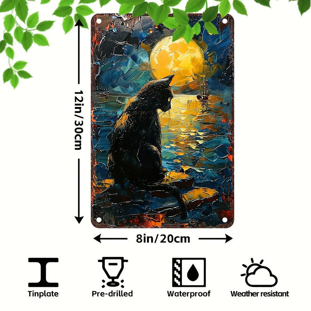 Moonlit Black Cat Wall Art Occult Cat Metal Sign for Spirit Animal Home Decor-MoonChildWorld