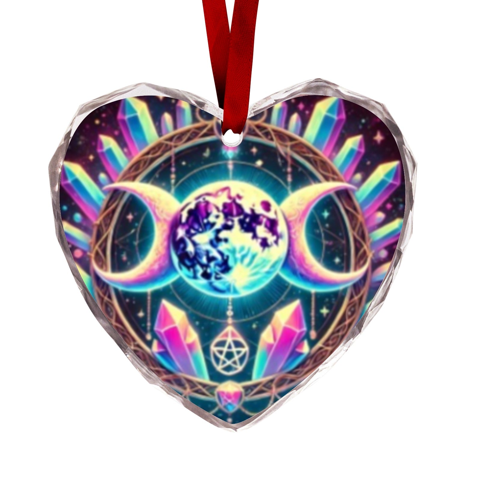 Crystal Triple Moon Wiccan Christmas Heart-Shaped Crystal Glass Ornament-MoonChildWorld