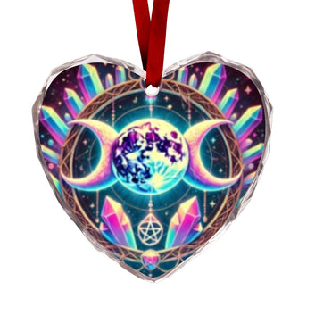 Crystal Triple Moon Wiccan Christmas Heart-Shaped Crystal Glass Ornament