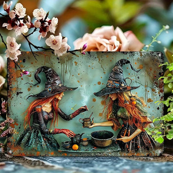 Kitchen Witch Wall Art Witchy Metal Sign for Halloween Wall Decor