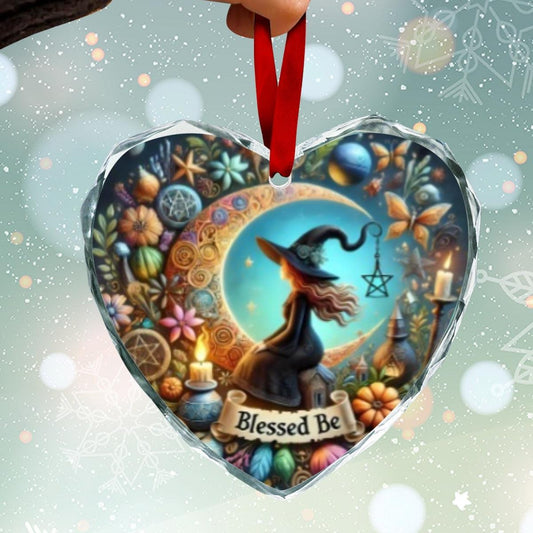 Magick Moon Witch Christmas Heart-Shaped Crystal Glass Ornament