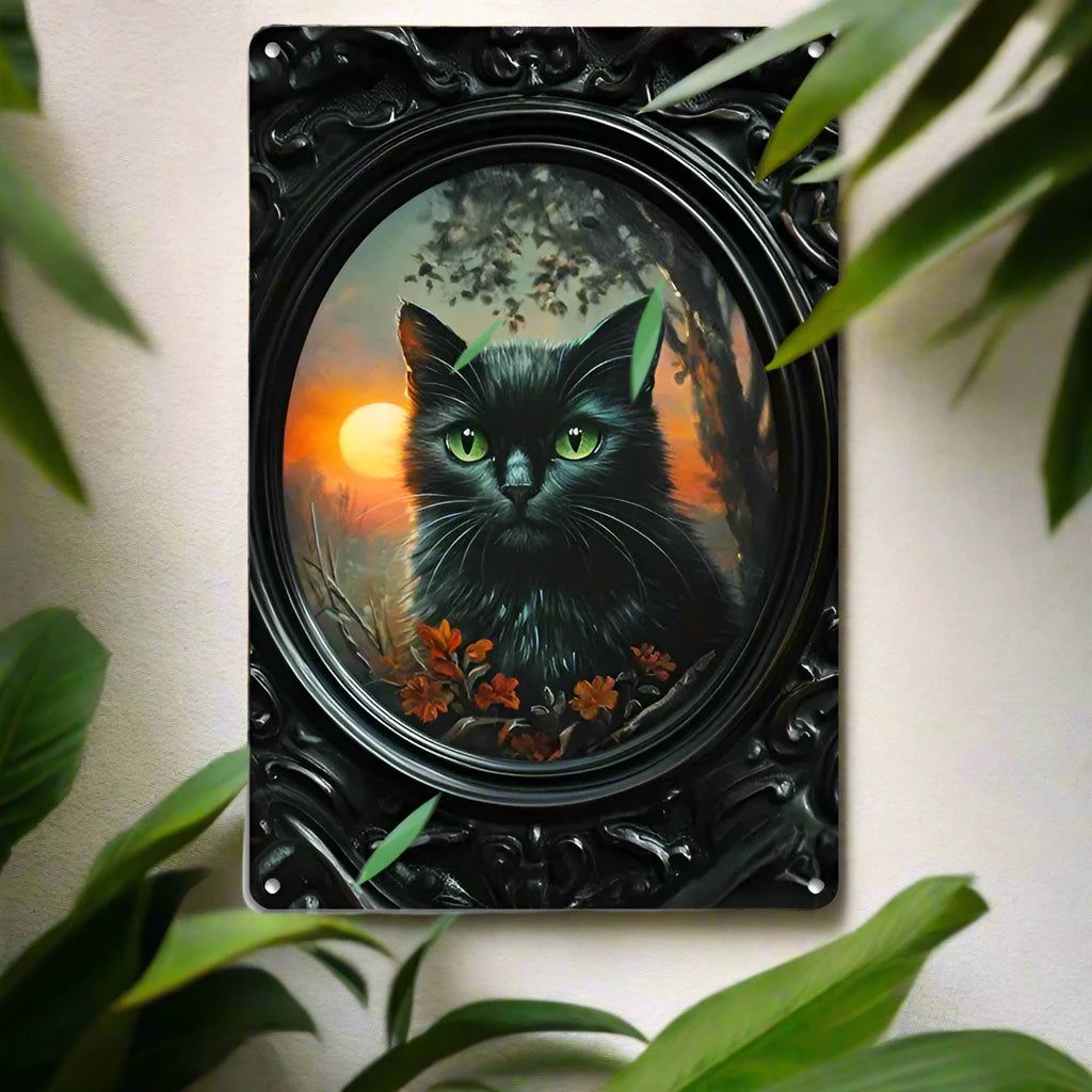 Black Cat Wall Art Occult Cat Metal Sign-MoonChildWorld