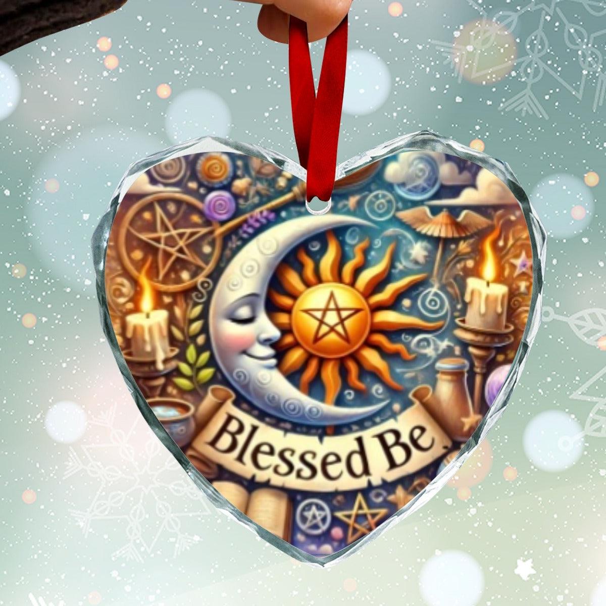 Cestial Sun Moon Pagan Wicca Yule Heart-Shaped Crystal Glass Ornament-MoonChildWorld