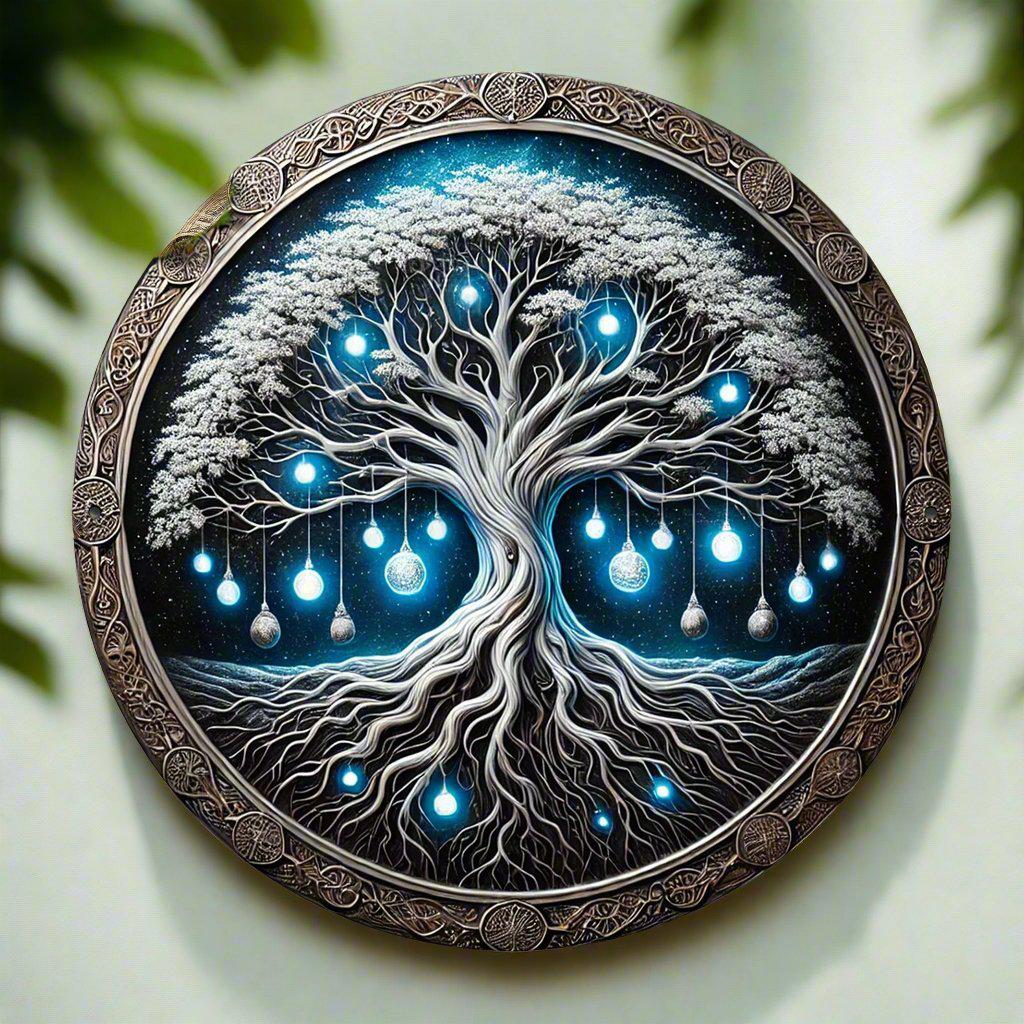 Blue Tree Of Life Mandala Wall Art Tree Of Life Metal Sign Pagan Decor-MoonChildWorld