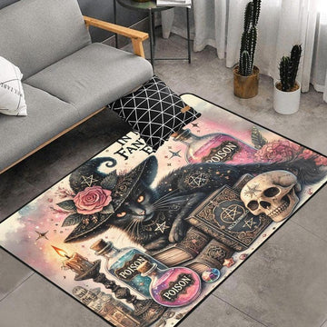 Gothic Black Cat Wiccan Area Rug Witchy Cat Witchcraft Carpet for Halloween-MoonChildWorld