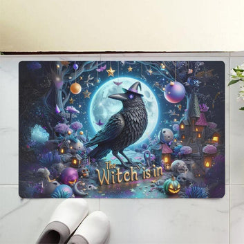 Witchy Raven Doormat Gothic Crow Doormat for Halloween