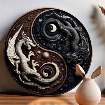 Yin Yang Dragons Wall Art Dragon Metal Sign Mythical Dragon Decor-MoonChildWorld