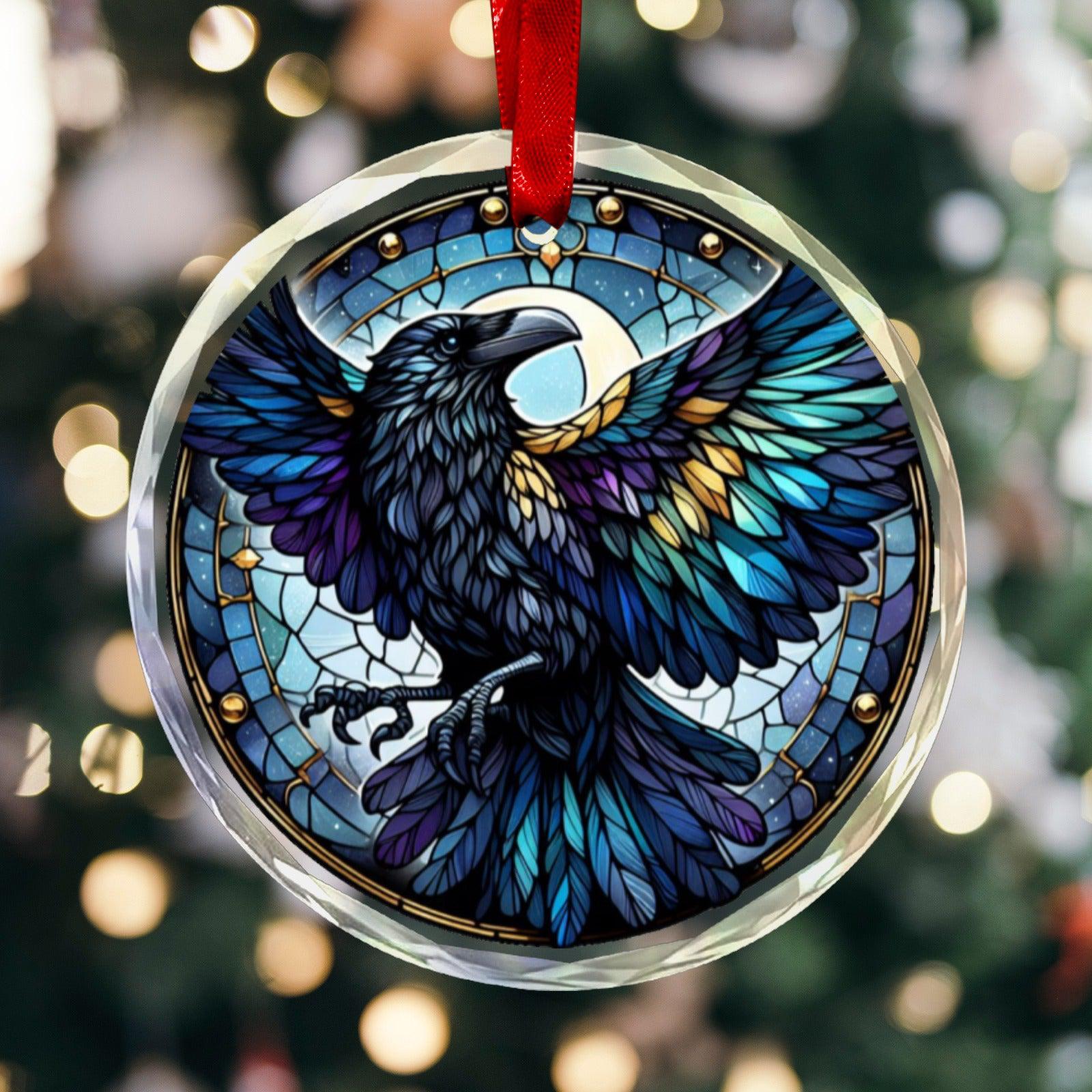 Gothic Crow Ornament Black Raven Glass Christmas Ornament-MoonChildWorld