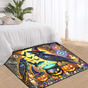 Black Raven Gothic Area Rug Witchy Crow Carpet for Halloween