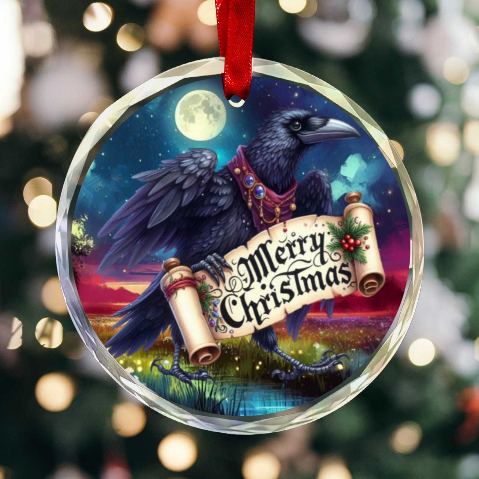 Gothic Crow Christmas Ornament Witchy Raven Glass Christmas Ornament-MoonChildWorld