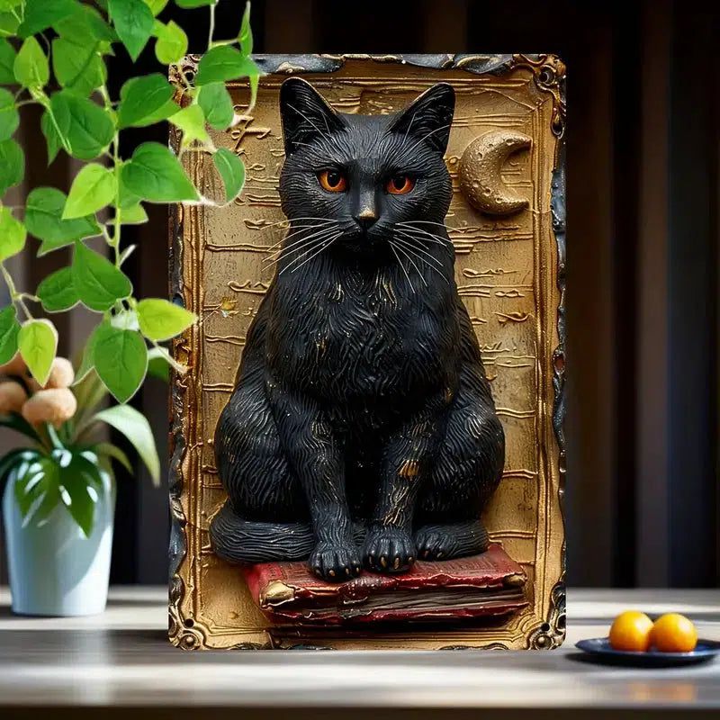 Black Cat Metal Tin Sign Occult Cat Wall Art for Gothic Decor-MoonChildWorld