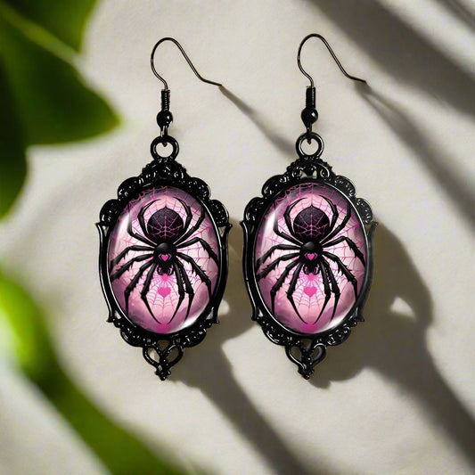 Halloween Spider Earrings Gothic Black Lace Glass Earrings