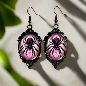 Halloween Spider Earrings Gothic Black Lace Glass Earrings-MoonChildWorld