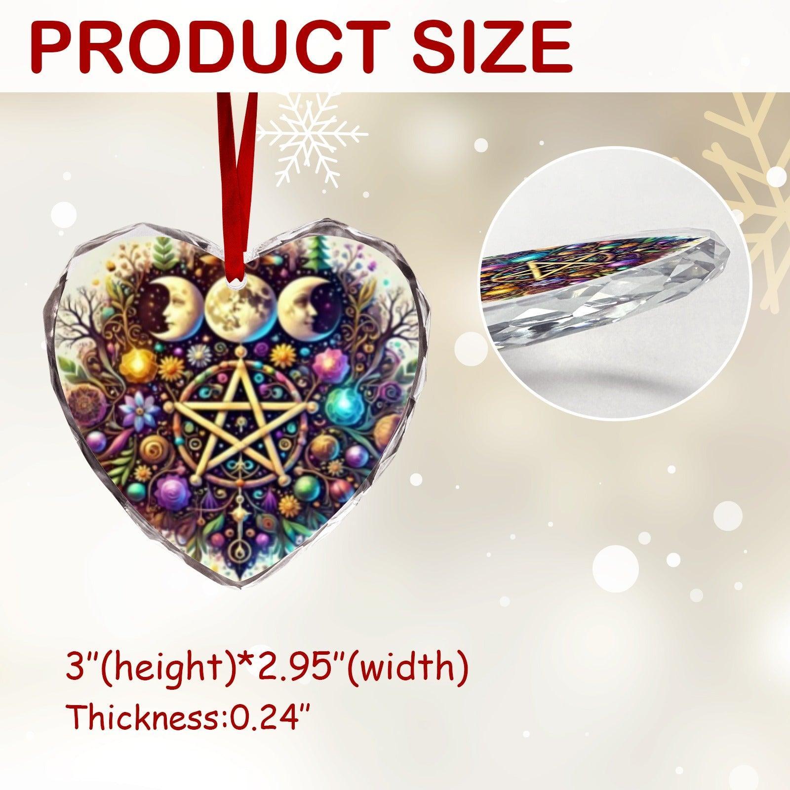 Witchcraft Pentacle Triple Moon Wicca Yule Heart-Shaped Crystal Glass Ornament-MoonChildWorld