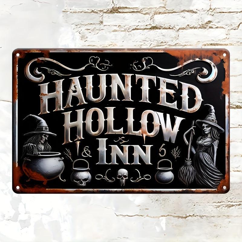 Haunted Hollow Inn Metal Sign Witch Wall Decor Halloween Welcome Sign-MoonChildWorld