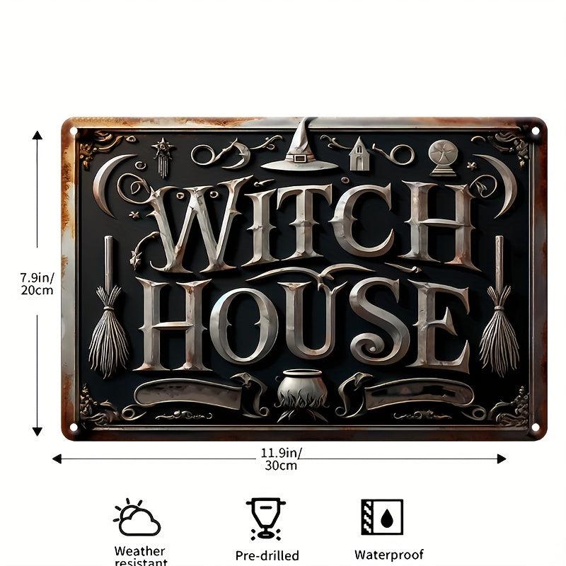 Vintage Witch's House Metal Sign Witch Wall Decor Halloween Welcome Sign-MoonChildWorld