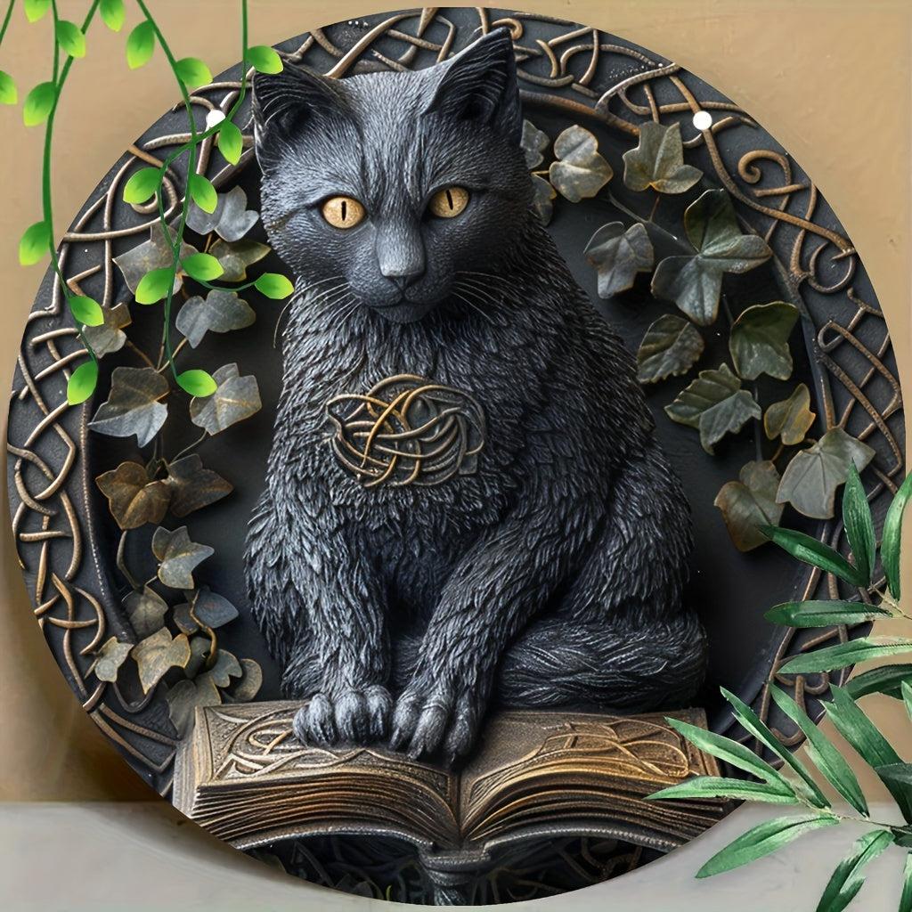 Book of Shadows Black Cat Metal Sign Occult Cat Decor-MoonChildWorld