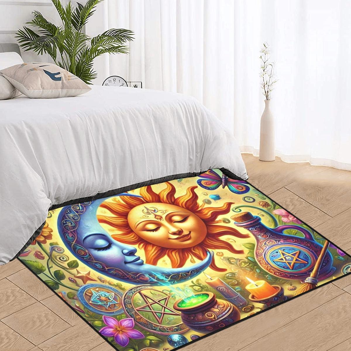 Boho Sun Moon Wicca Area Rug Celestial Goddess Witchy Carpet-MoonChildWorld