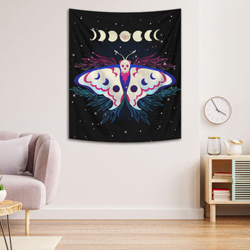 Moon phase Death Moth Tapestry Lunar Moth Gothic Wall Hanging