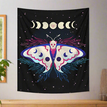 Moon phase Death Moth Tapestry Lunar Moth Gothic Wall Hanging-MoonChildWorld