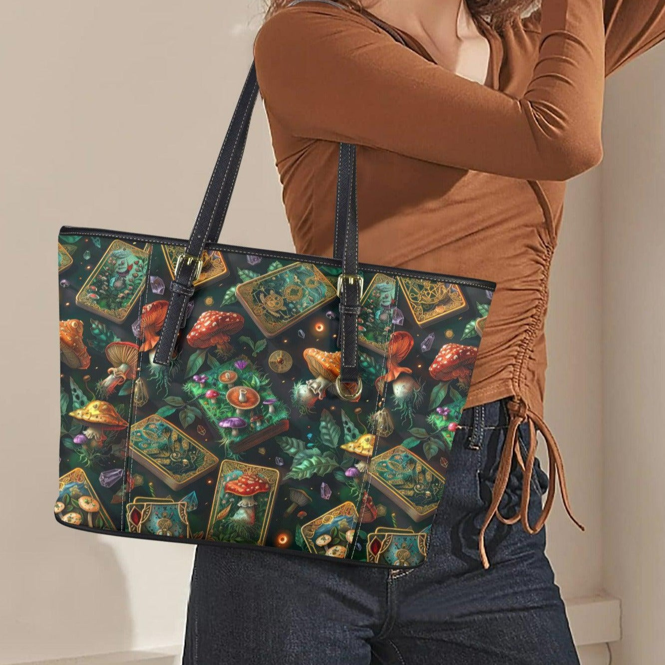 Mushroom Tarot Cards Witchy Tote Bag-MoonChildWorld