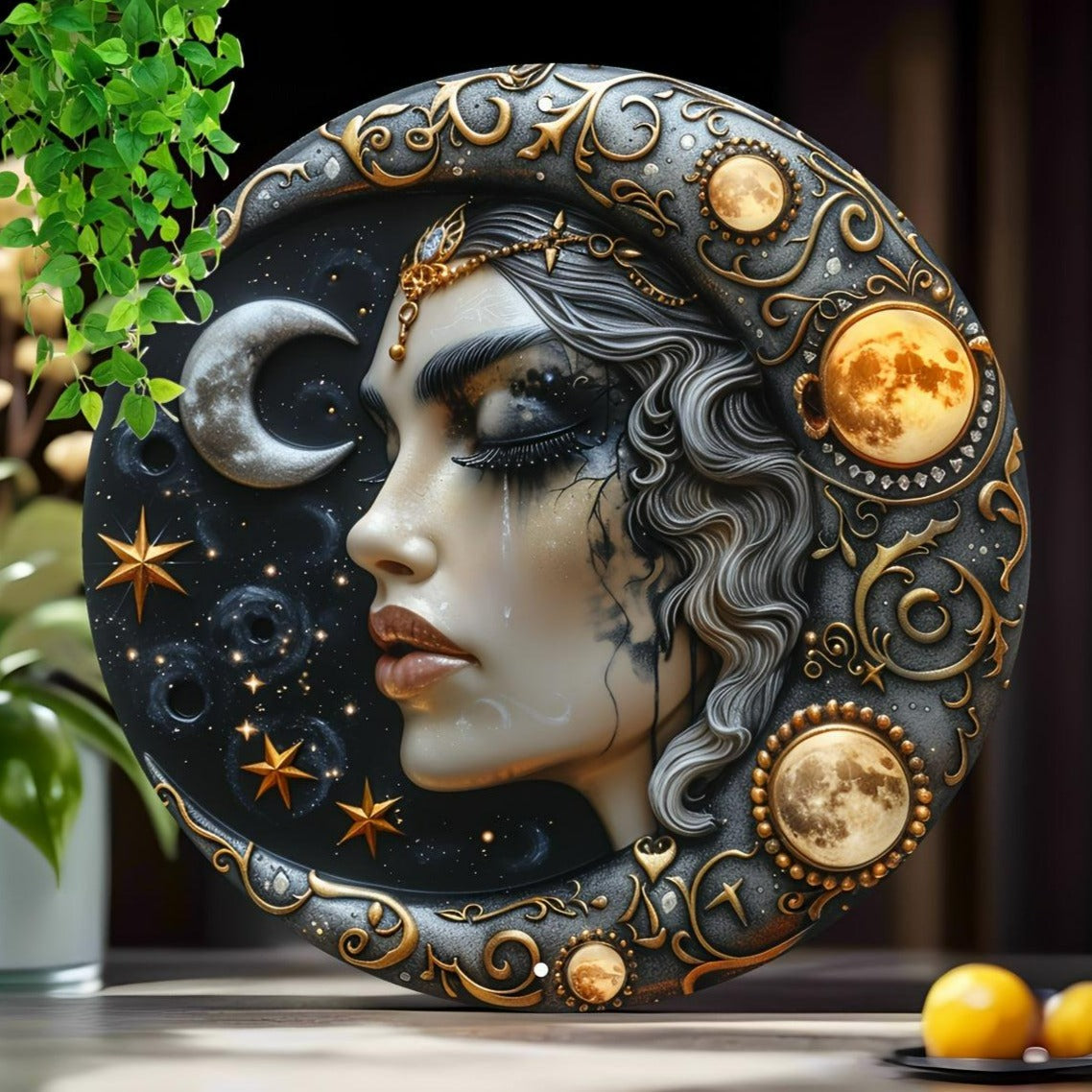 Crescent Moon Goddess Metal Sign Celestial Home Decor-MoonChildWorld