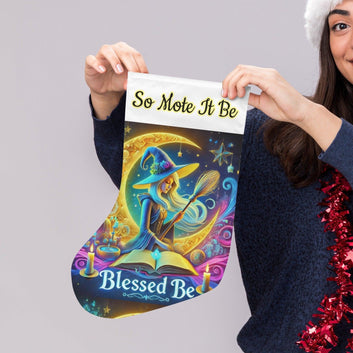 So Mote It Be Moon Witch Christmas Stocking for Yule Decorations