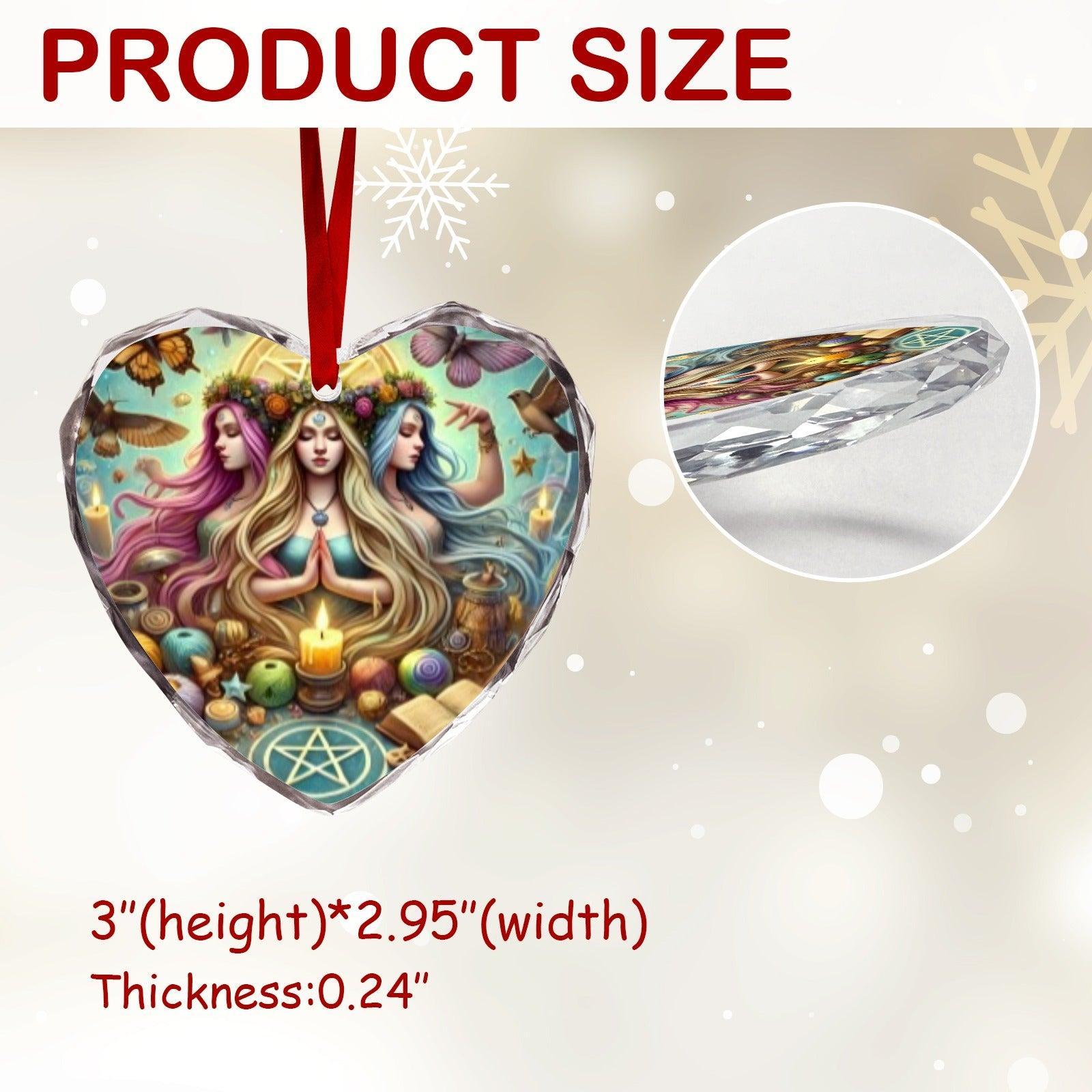 Triple Goddess Hecate Wicca Christmas Heart-Shaped Crystal Glass Ornament-MoonChildWorld