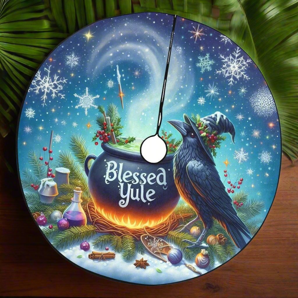 Witchy Raven Christmas Tree Skirt Gothic Crow Christmas Tree Skirt-MoonChildWorld