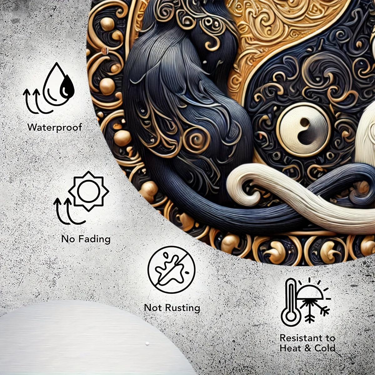 Black & White Cat Metal Sign Yin Yang Cat Wall Sign Feng Shui Home Decor-MoonChildWorld