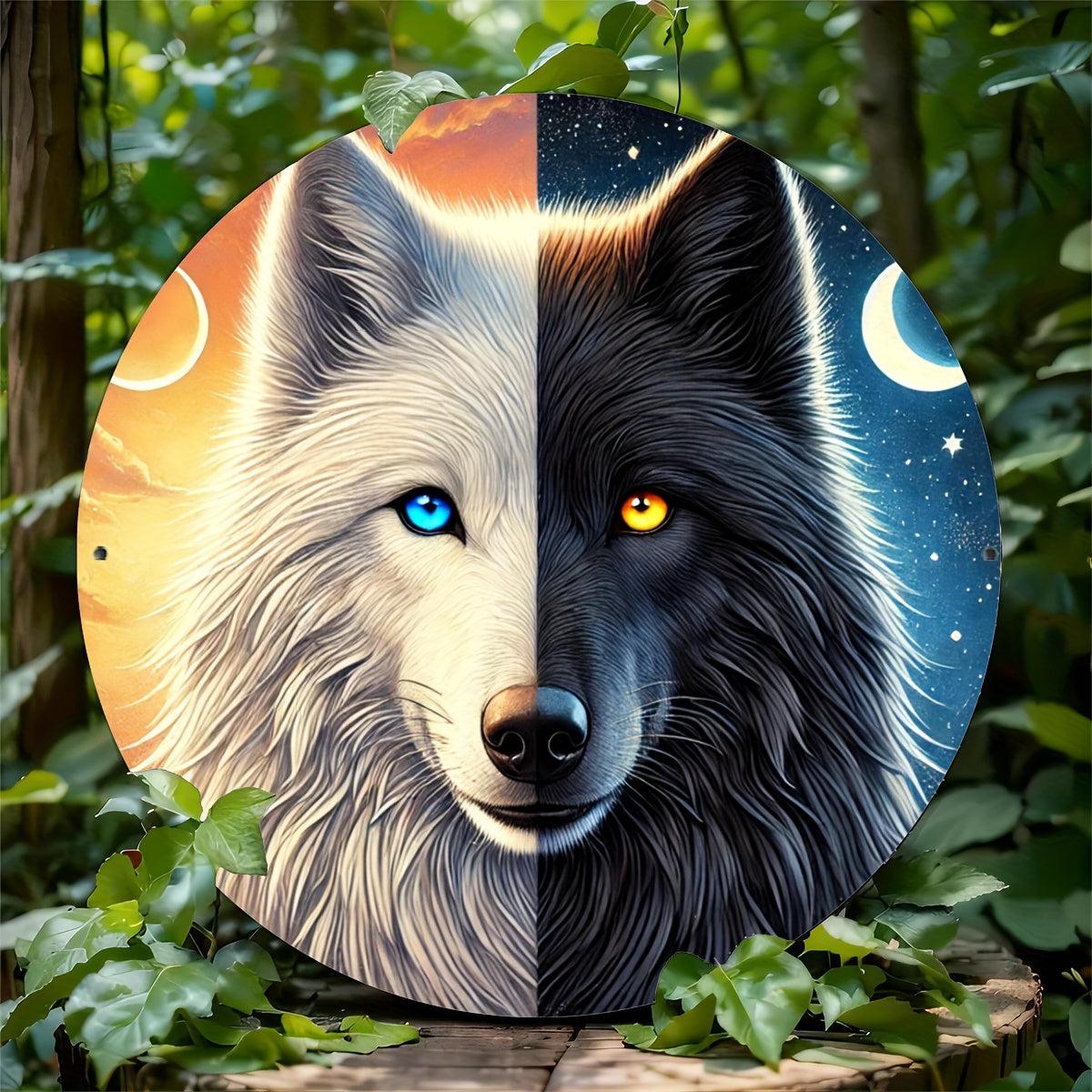 Moon Wolf Metal Sign Black and White Wolves Wall Sign-MoonChildWorld